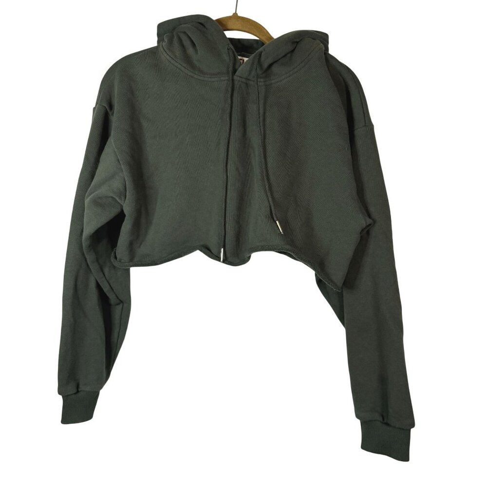 Rebelflow Womens Cropped Olive Green Hoodie Sweatshirt Size Small Streetwear Y2K